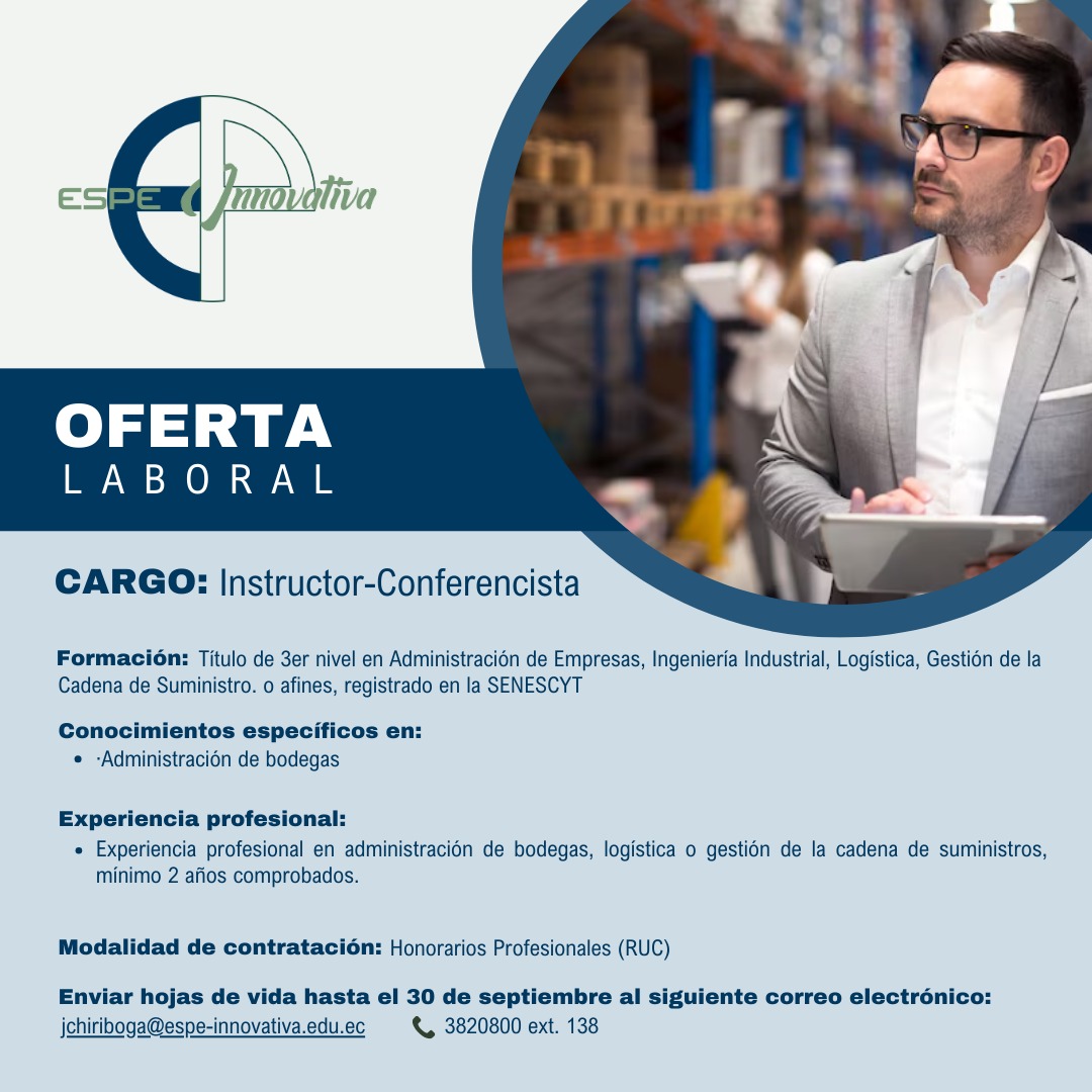 INSTRUCTOR CONFERENCISTA ADMINISTRACIÓN DE BODEGAS